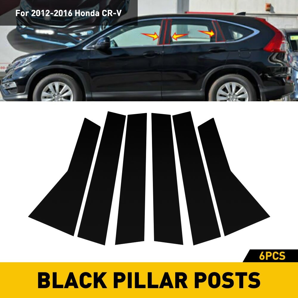 6/12x Pillar Posts Fit Honda 2012-16 CRV Trim Door Cover Piano Window Blac Gloss