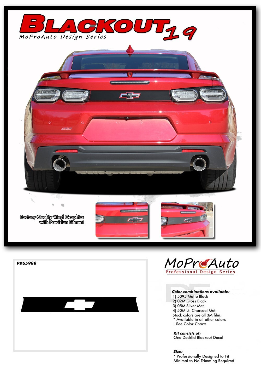 Cam Blackout Decal Fits: 2019-2024 Chevrolet Camaro Chevy Graphics Stripes 3M