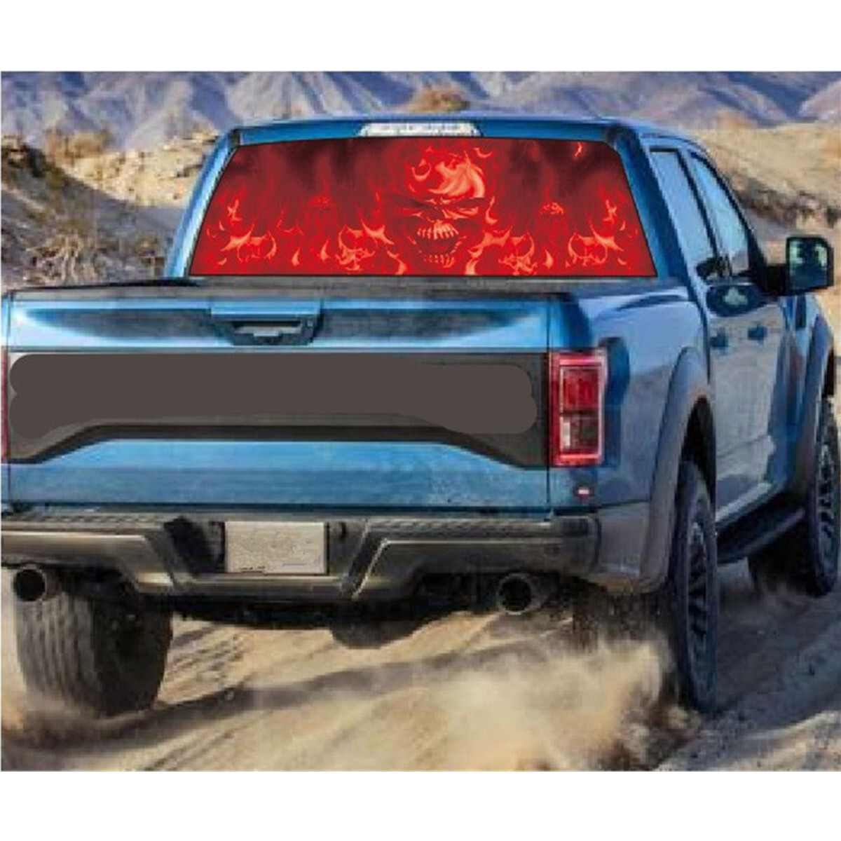 Car Truck Rear Window Sticker Flaming Skull Graphics Tint Vinyl Perforated Decal