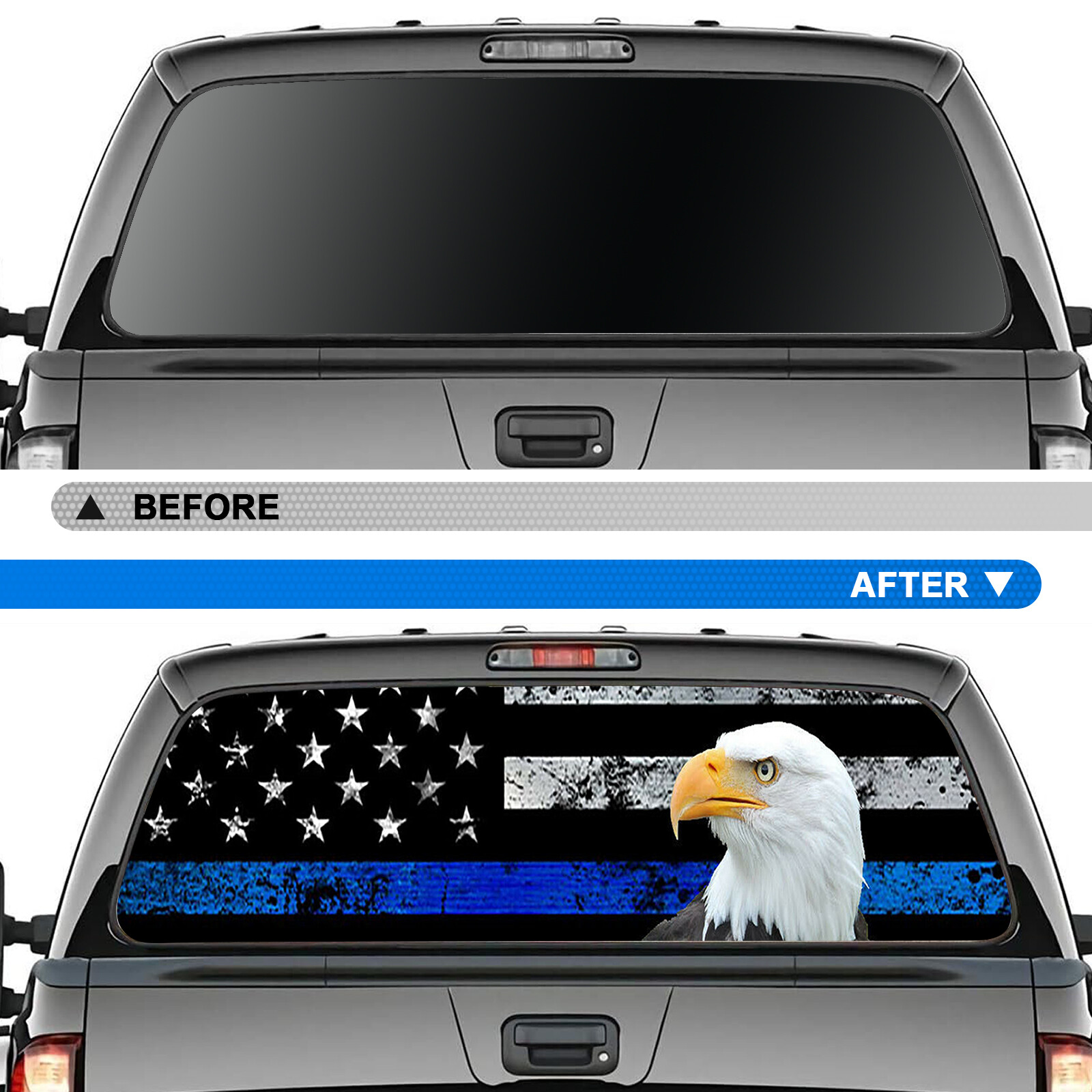Rear Back Window American Flag Decal Sticker 65″ x 17/19” for Truck SUV Pickup