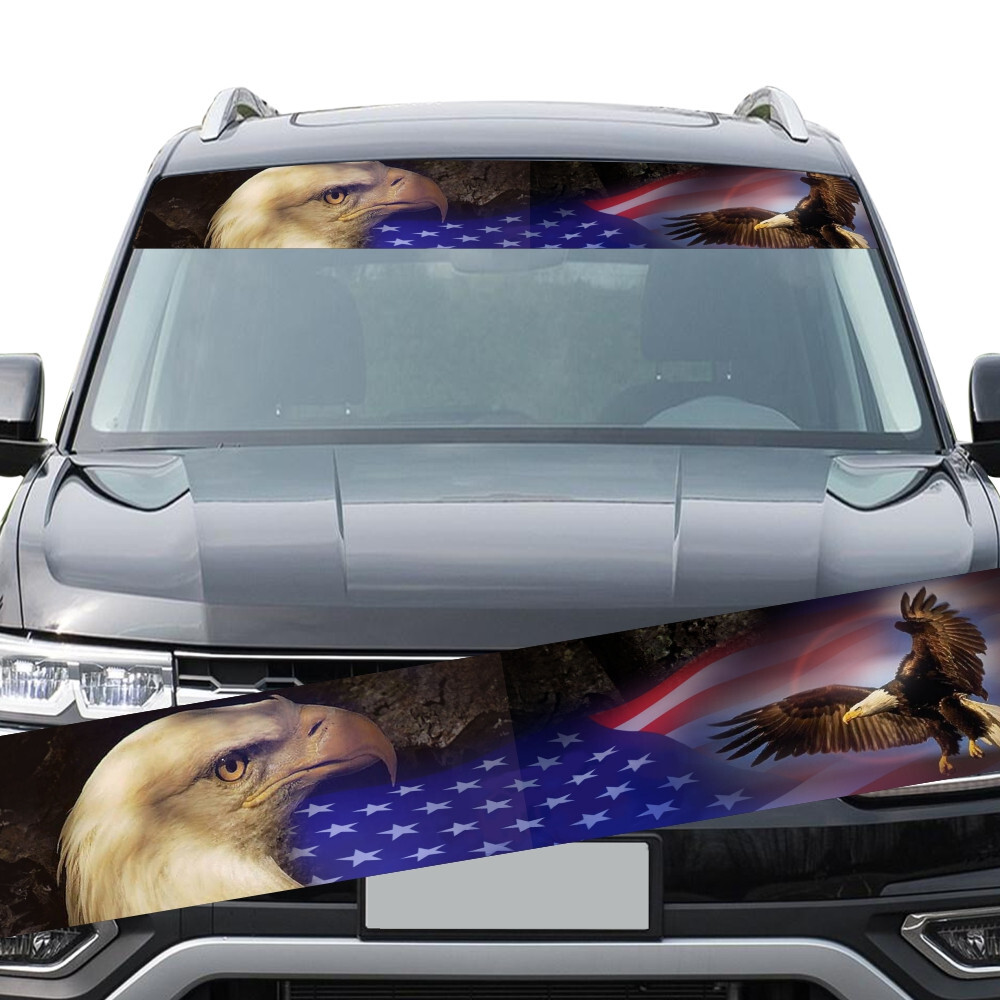 Car Windshield Top Sunshade Sticker American USA Flag Graphic Front Window Decal