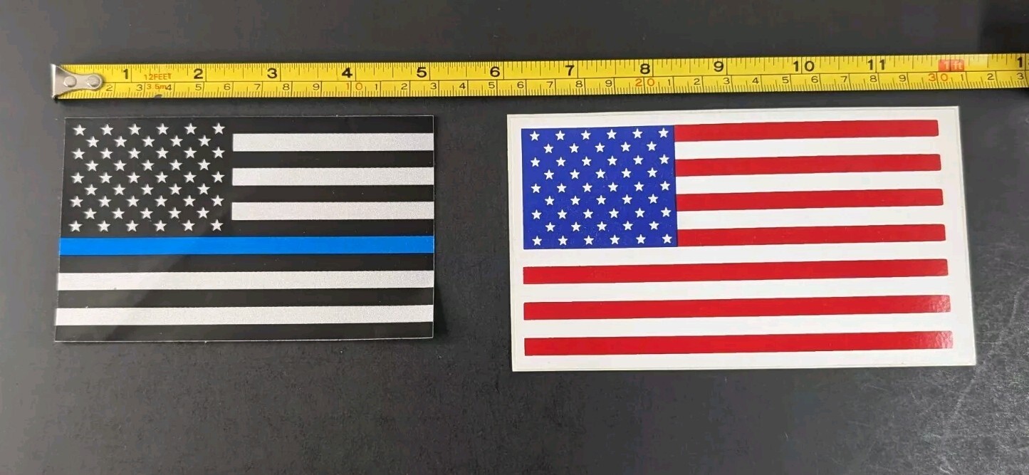 USA American Flag Sticker LOT 6″x3.5″ & Thin Blue Line 5″x3″ Vinyl Decal Bumper