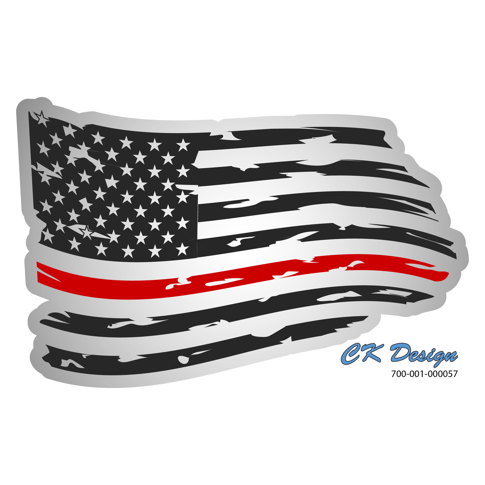 Red Line Tattered American Flag Decal 4.5 x 7″