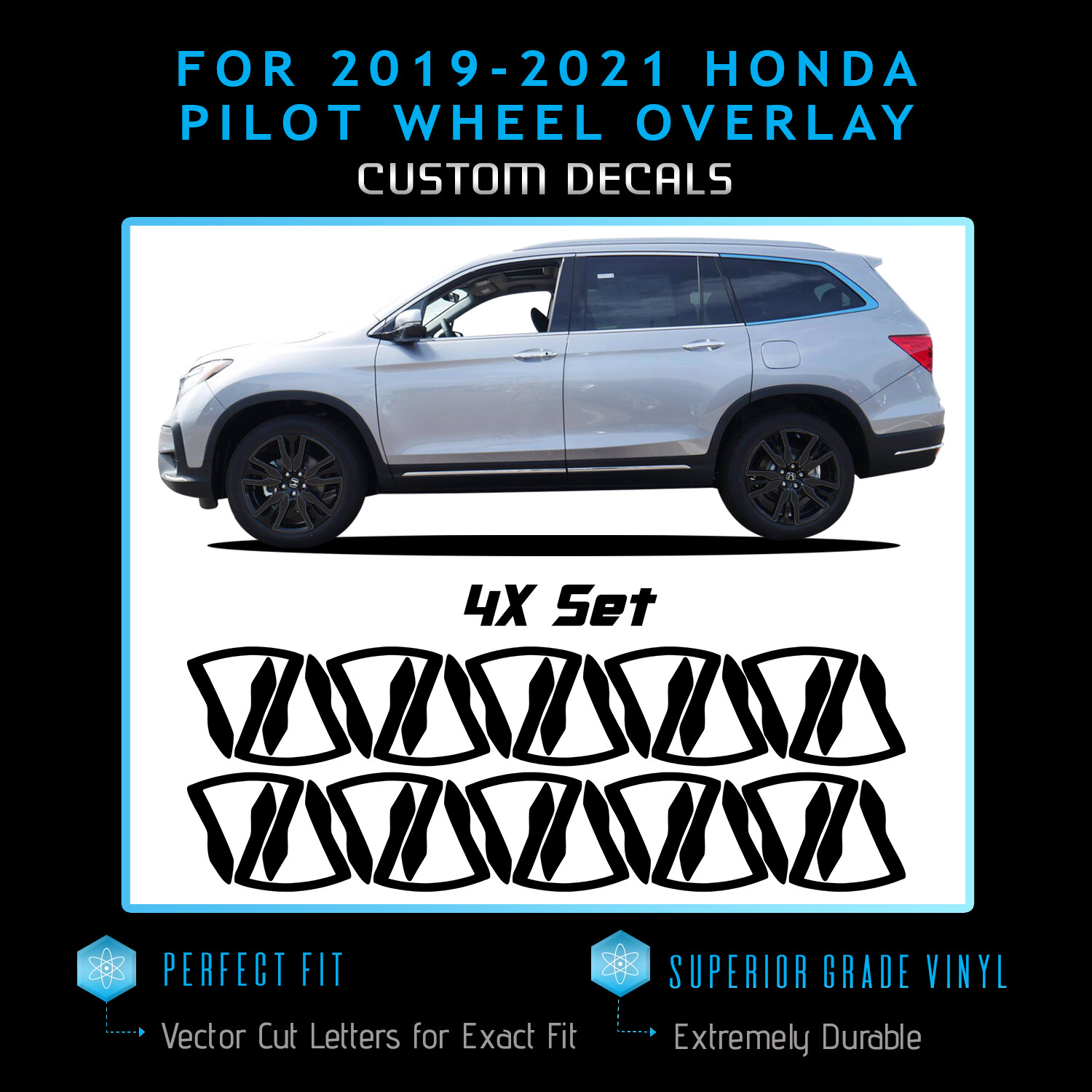 For 2019-2021 Honda Pilot Wheel Overlay Graphic Decal – Matte Vinyl