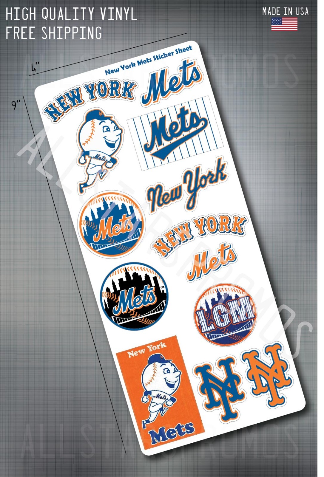 12x New York Mets MLB Baseball Decal Sticker Sheet