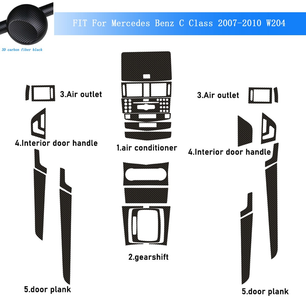 For Benz C Class 2007-10 W204 3D Carbon Fiber Pattern Interior DIY Trim Decals