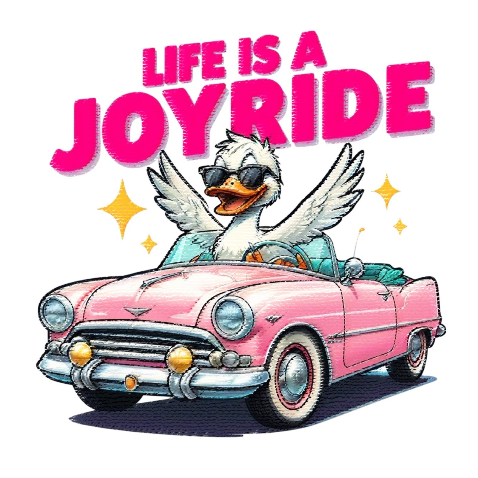 Funny Animal Quote Sticker (3 Inch) Duck Driving Pink Car Life Is A Joyride !
