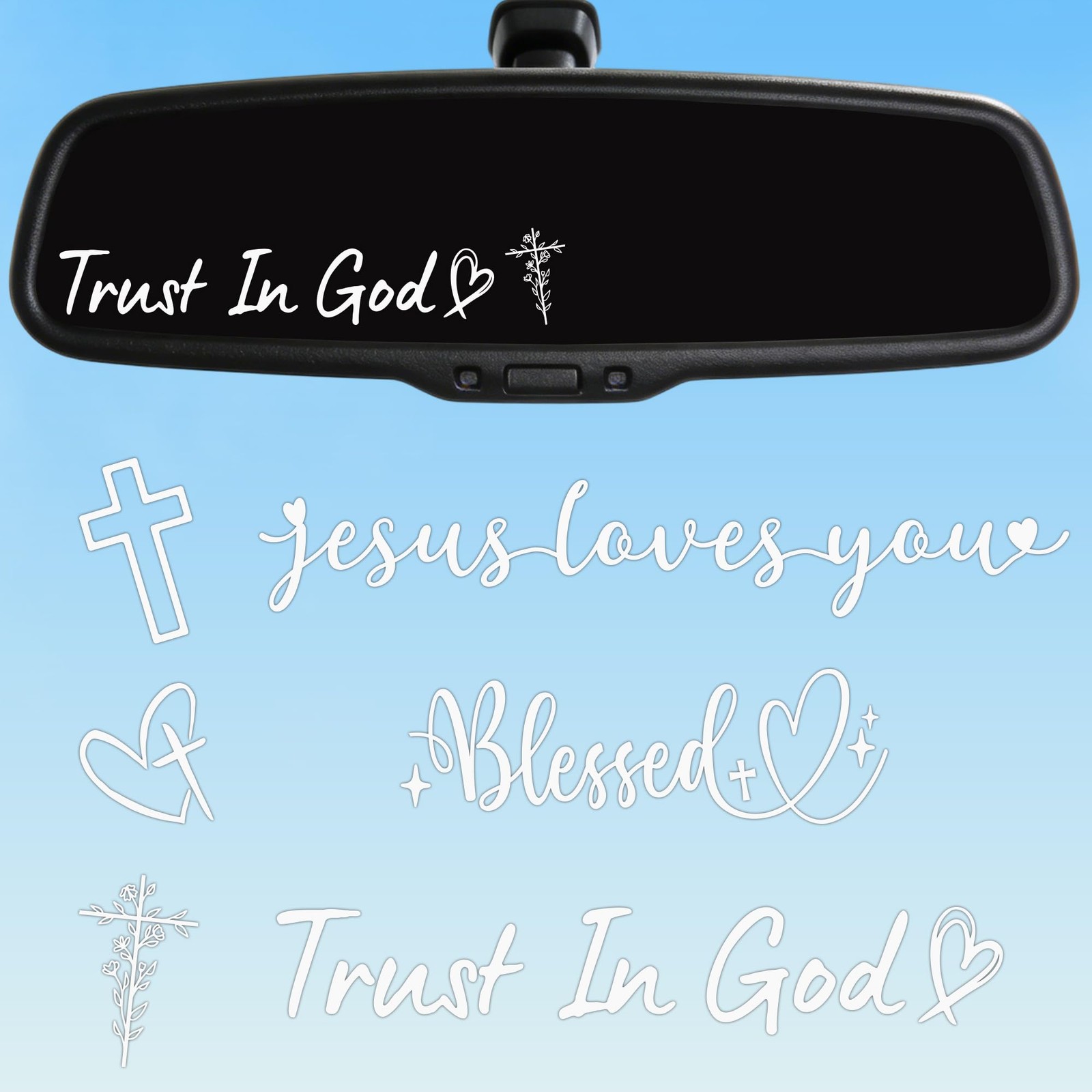 6 Pcs Trust in God Rearview Mirror Stickers, Christian Car Decals Vinyl White