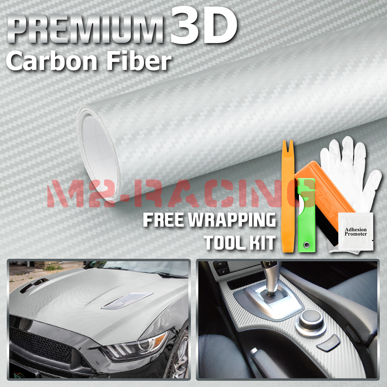 3D Carbon Fiber Silver Matte Textured Car Vinyl Wrap Sticker Decal Film Sheet