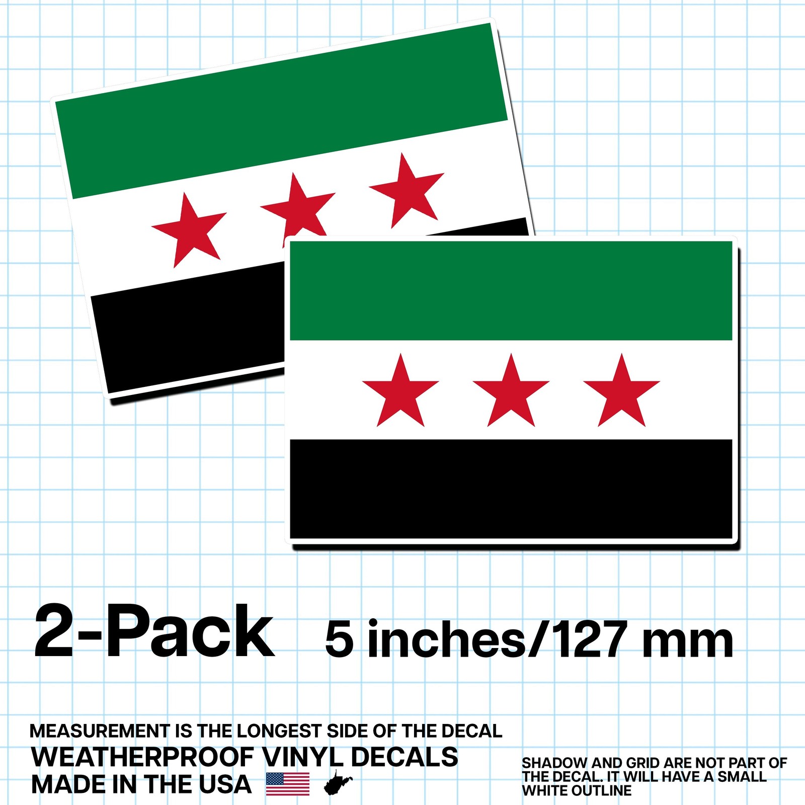 Syria Flag Sticker 5″ 2-Pack – SY Decal – Syrian Pride Vinyl