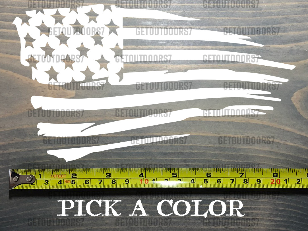 USA Tattered Flag Sticker Decal US Distressed American Tactical White Red XO