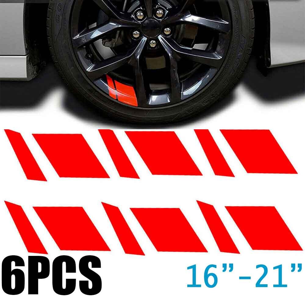 6 PCS Reflective Car Wheel Rim Vinyl Decal Sticker Accessories Red For 16″-21″