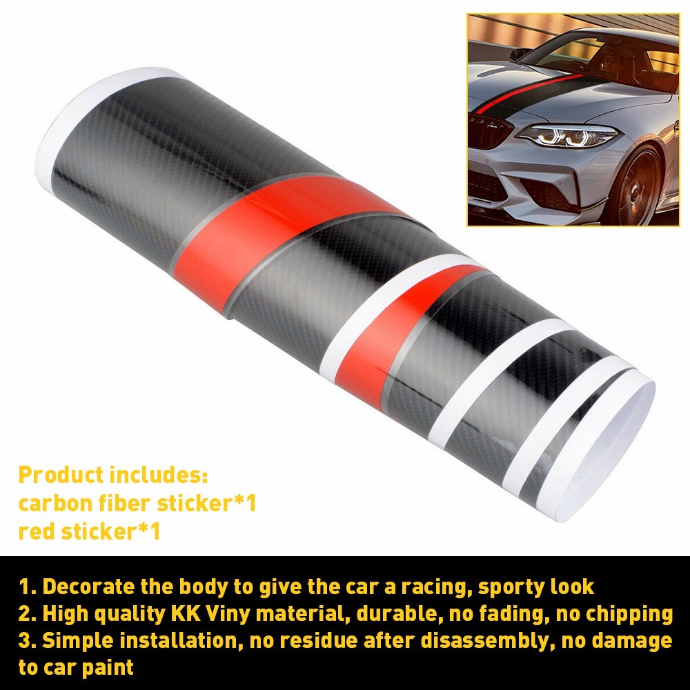 Universal Car Rally Racing Stripes Front Hood 5D Carbon Fiber Decal Wrap Sticker