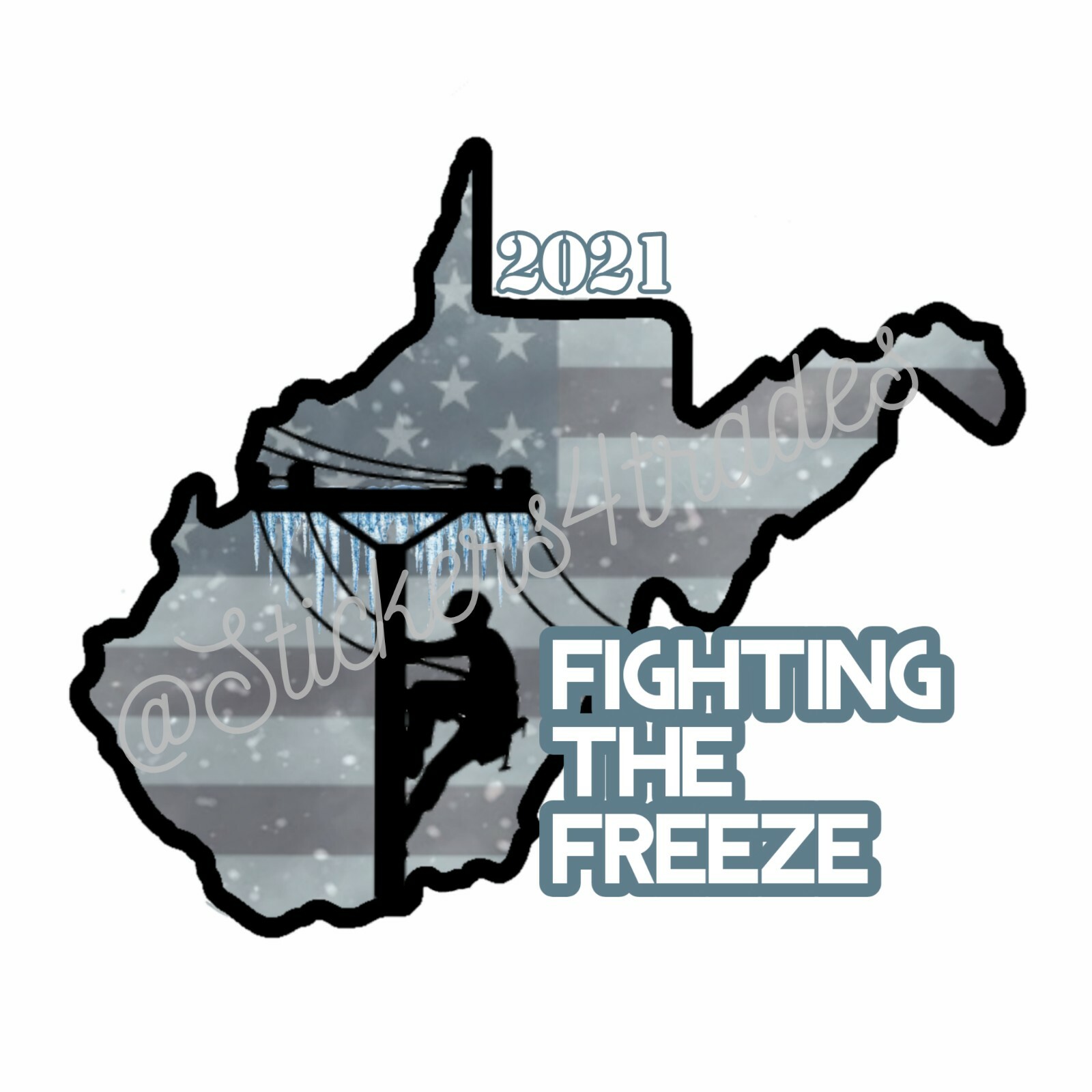 2021 Lineman Winter Ice Storm West Virginia Hard Hat Vinyl Waterproof Sticker