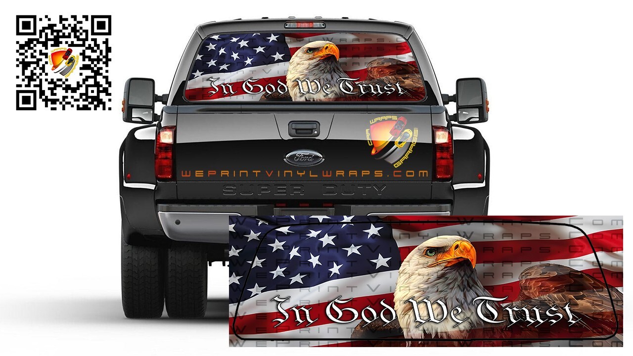 American Flag Eagle Patriotic In God We Trust Rear Window Perf Graphic Decal