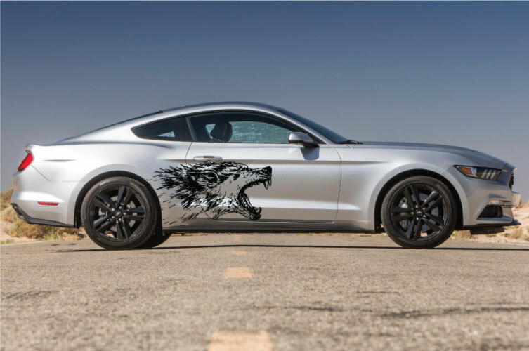 DS/PS Fits Mustang Growling Wolf Coyote Truck Car Vehicle Graphic Decal Side USA
