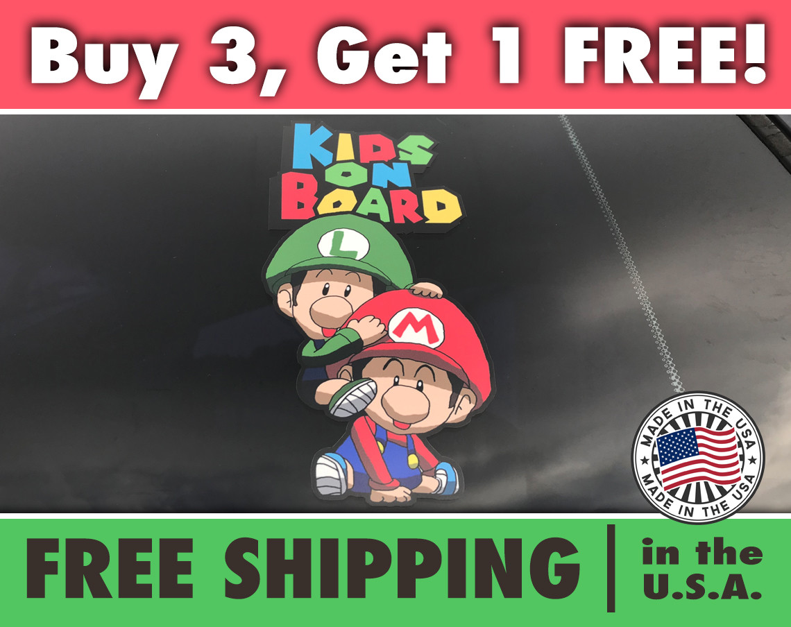 Super Mario Kids On Board Bumper Sticker Decal Sticker Super Mario and Luigi