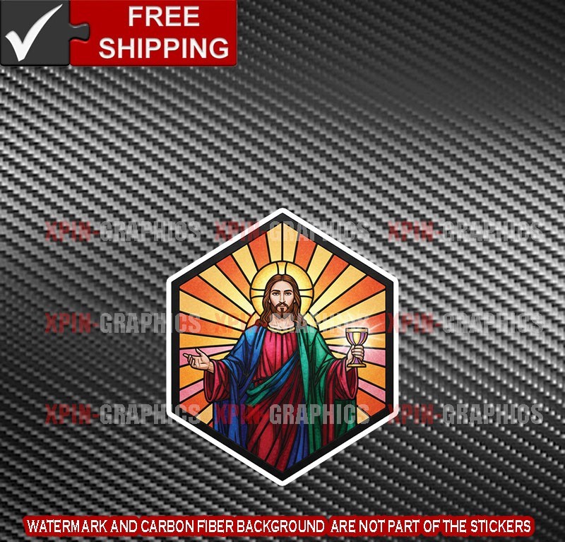 Jesus Faux Stained Glass Holy Grail Vinyl Decal Sticker Lord Christ J