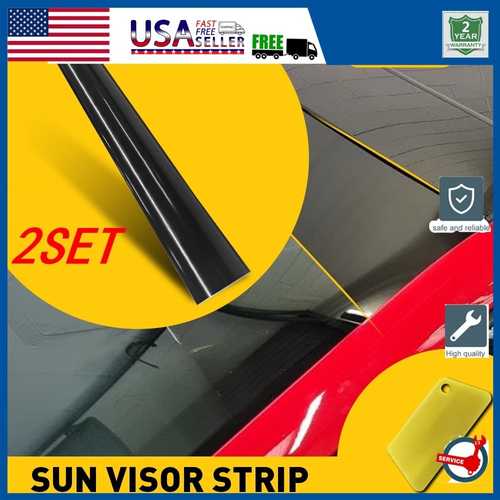 2set Black Sun Strip Visor Windshield Banner Vinyl Long Lasting Pre Blank Decal