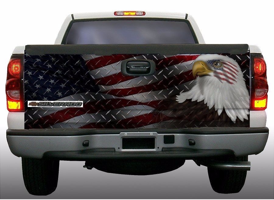 American Flag diamond plate eagle truck tailgate vinyl graphic decal wraps