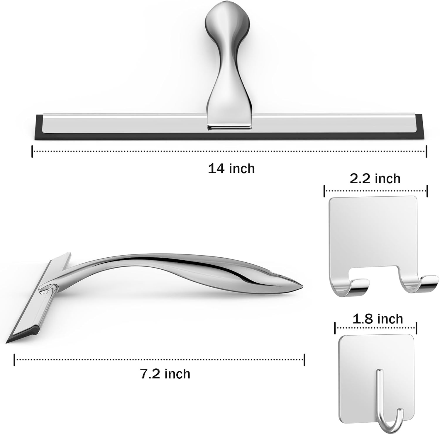 All-Purpose Stainless Steel Shower Squeegee for Shower Glass Door with 2Adhesive
