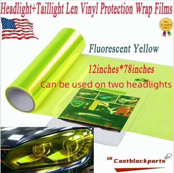 12″x78″Yellow Film For Headlight taillight Gloss Fluorescent Lens Vinyl Wrap