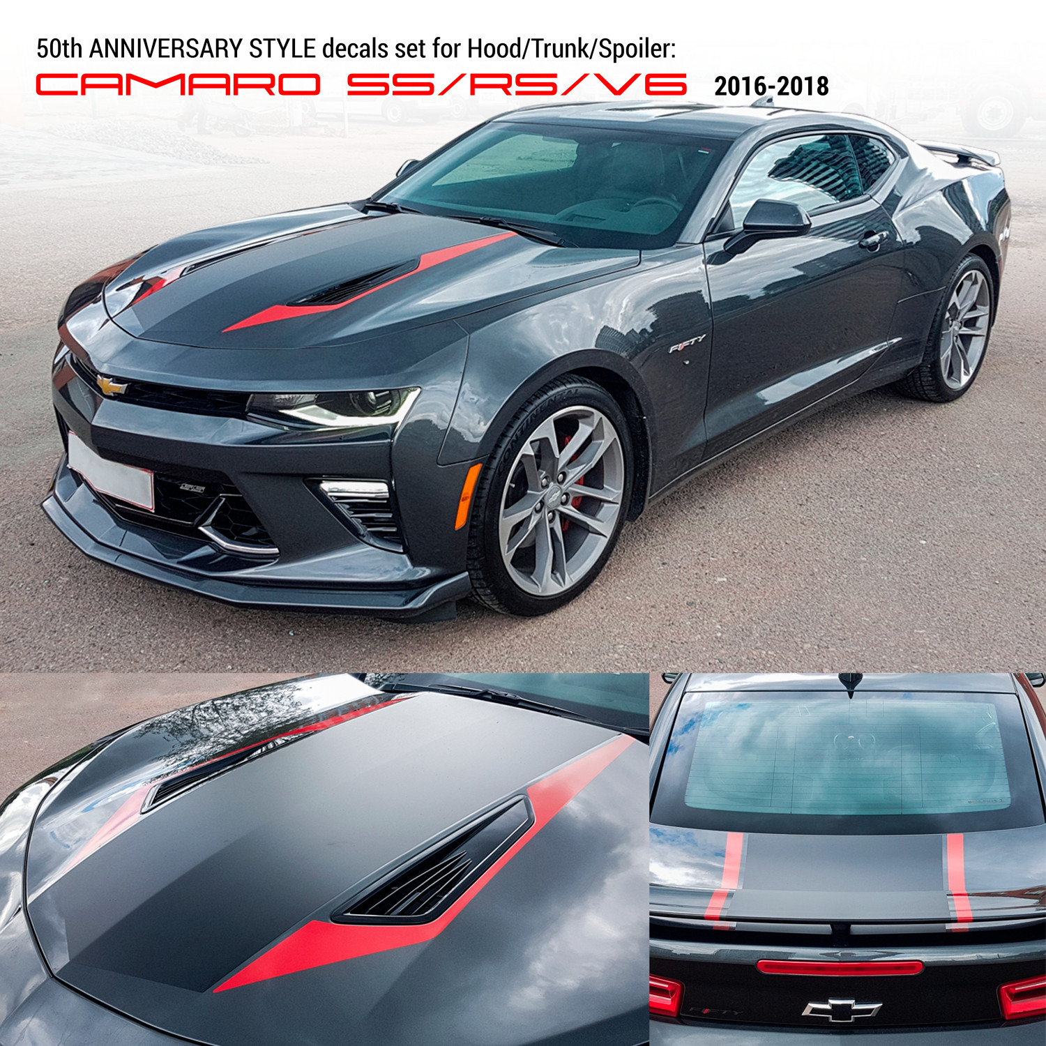 50th Anniversary Hood / Bonnet Stripes Set for Camaro 2016 2017 2018