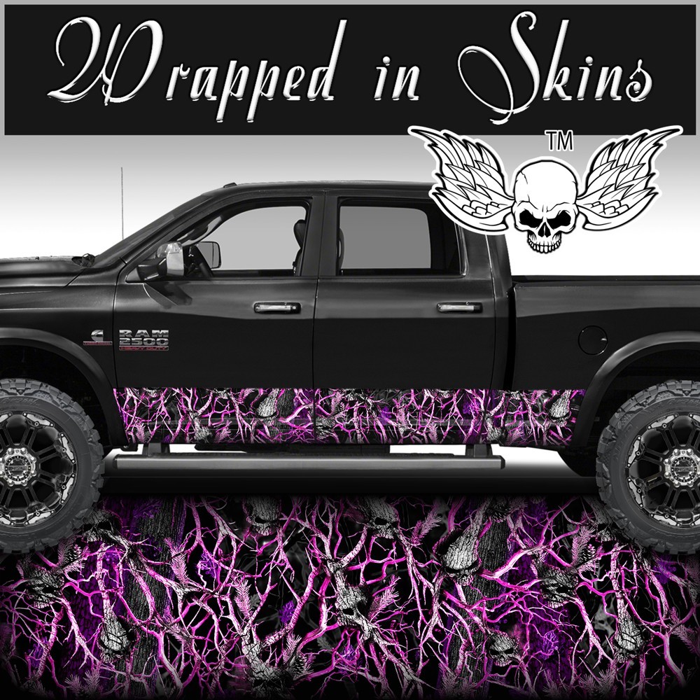 Pink Skull Camo MATTE Rocker Wrap Decal Truck Wrap Pink Camouflage 26′ – 6 Panel