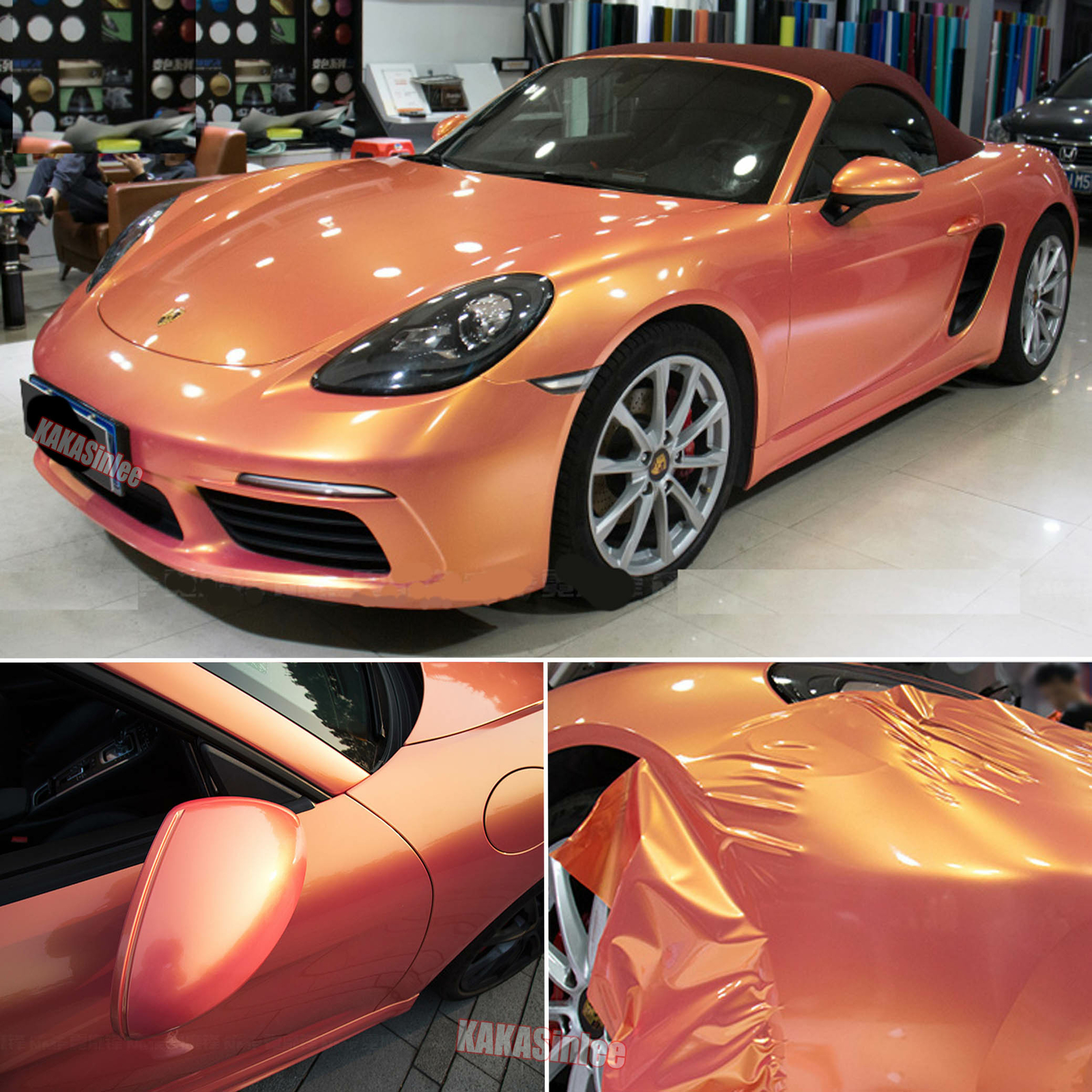 50FT x 5FT Car Wrap Gold Pink Film Coral Chameleon Satin Chrome Vinyl Sticker US