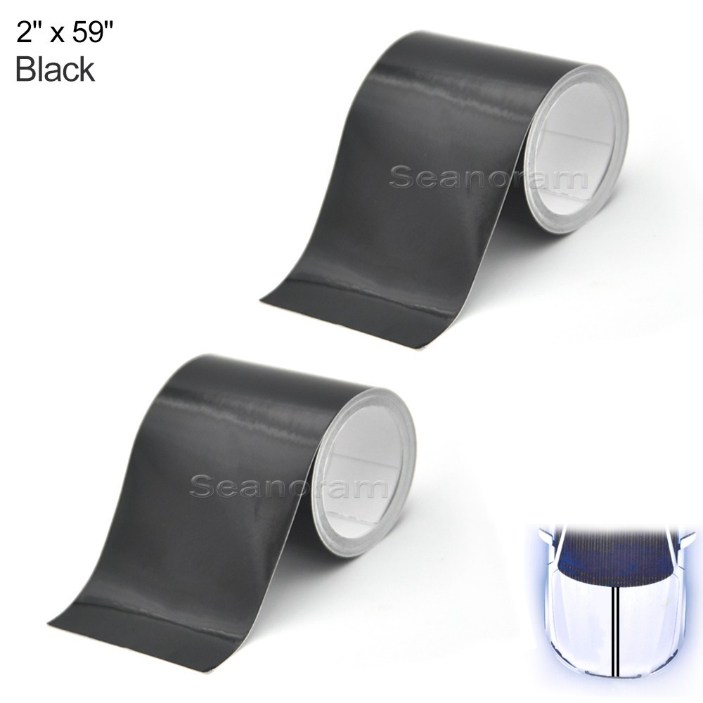 2x 2″ x 59″ Black Racing Stripes Car Front Hood DIY Vinyl Tape Sticker Decals