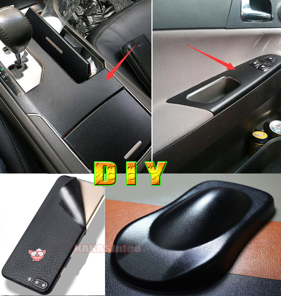 12″ W 3D Black Matte Leather Textured Vinyl Sticker Car Interior Wrap Strips AX