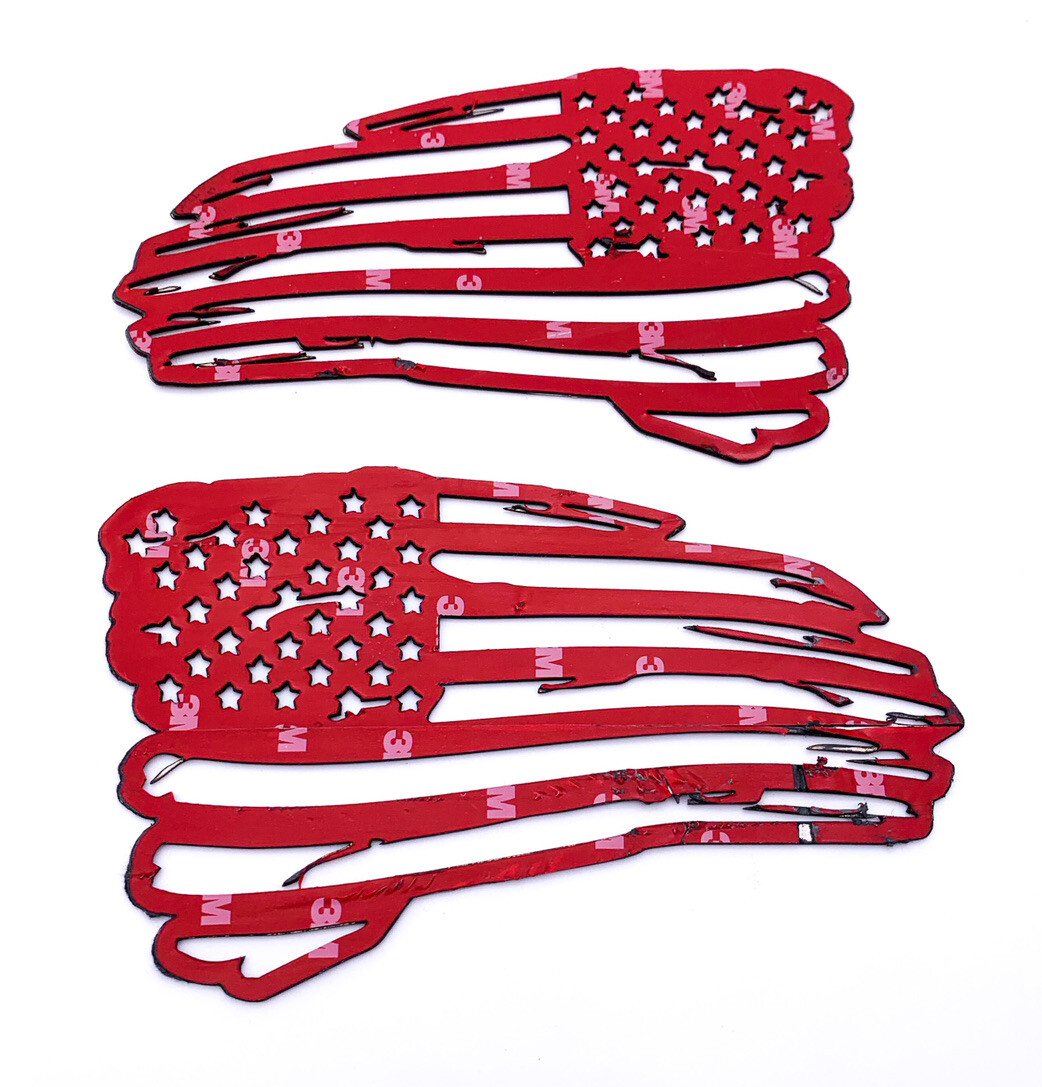 Pair Distressed American Flag Decals Emblems – Polished Stainless (6″ x 3.5″)