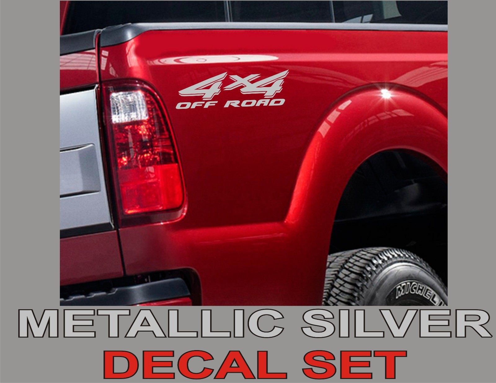 4×4 Truck Bed Decal Set METALLIC SILVER for Ford Super Duty F-250, F-150, Ranger