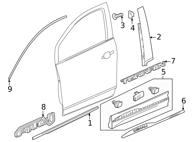 Genuine GM Front Driver Side Door Window Frame Rear Applique 84687061