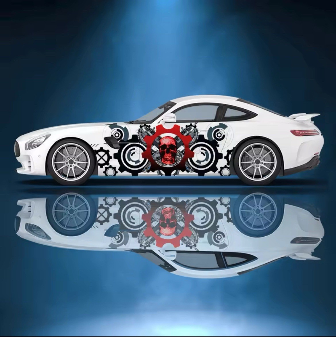 Skull ink tire prints Car Side Sticker Vinyl ; Decals COMES WITH Both Sides