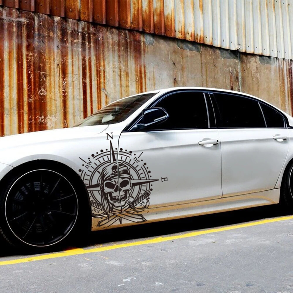 Large Pirate Compass Skull Car Sticker Decal Nautical Wind Rose Auto Vinyl Decor