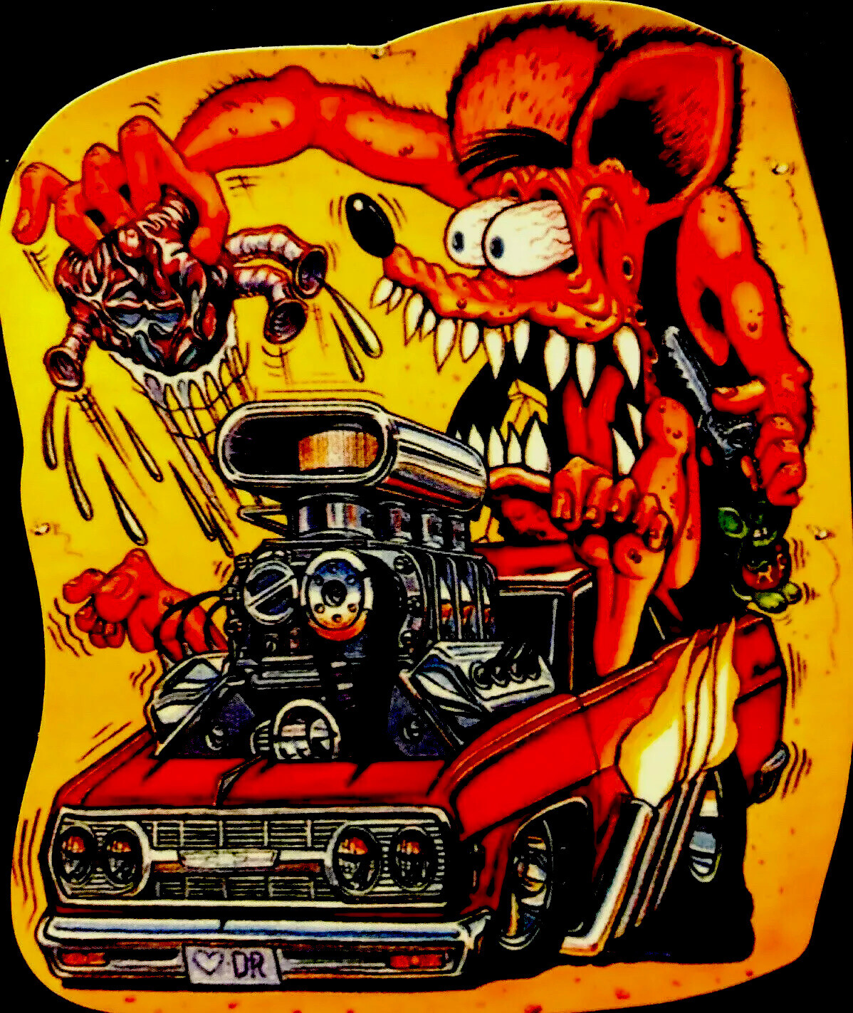 RAT FINK STICKER “HEARTBEAT HORSEPOWER” 3“ X 3 1/2” VERY COOL & GLOSSY!!!
