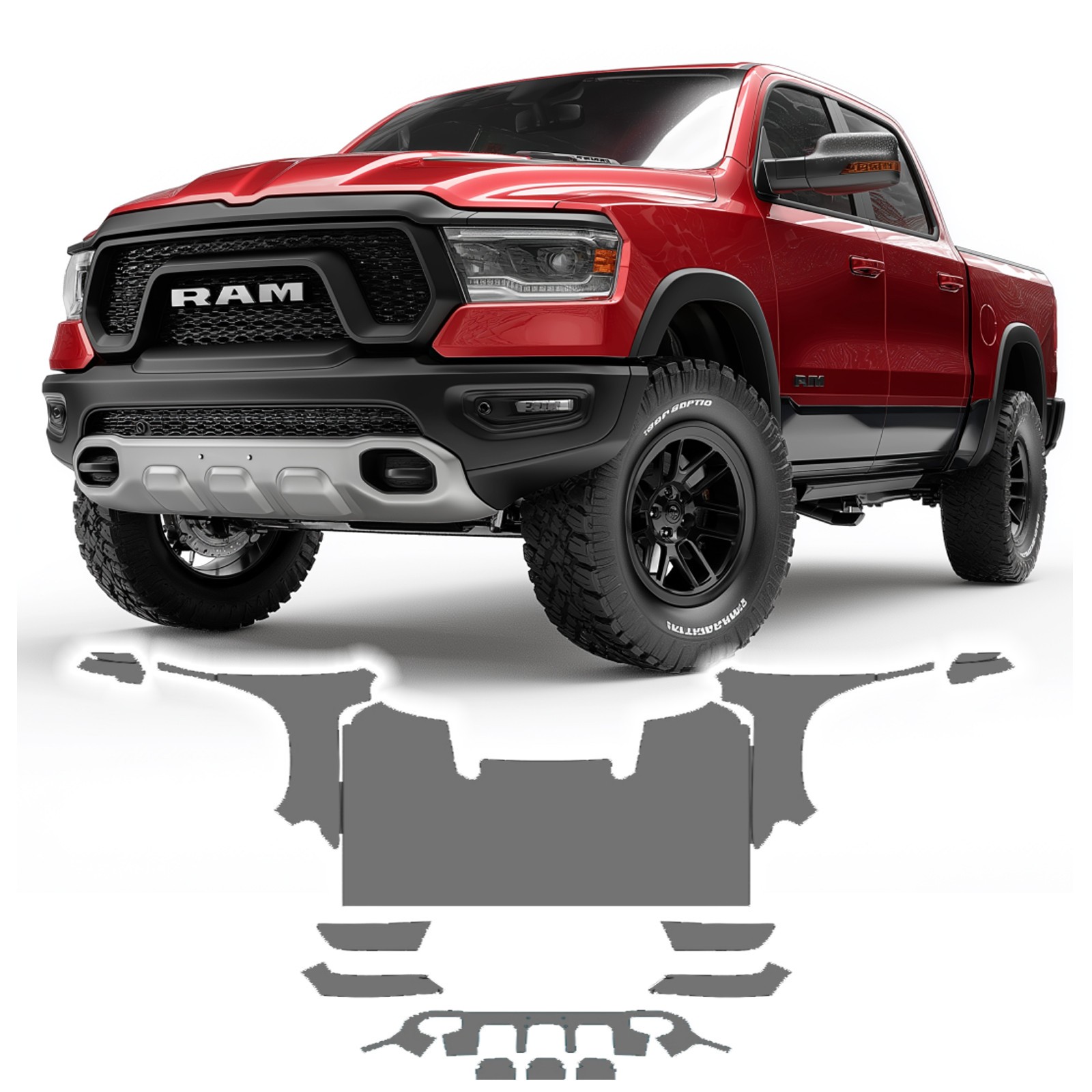 Front End Paint Protection Film PPF For 2019-2025 Ram 1500 REBEL