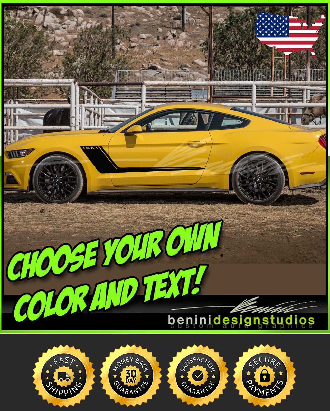 Ford Mustang GT 1 Custom Hockey Stripes – FITS 2016 2018 2019 2015
