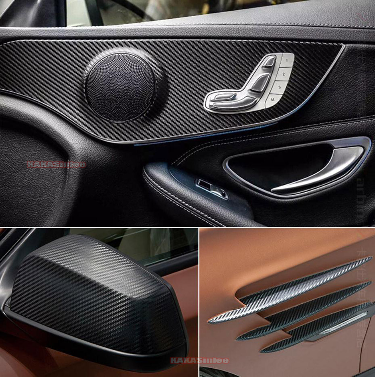 1.2″ W 3D Black / Sheet Car PVC Grain Carbon Fiber Vinyl Tape Wrap Sticker Trim