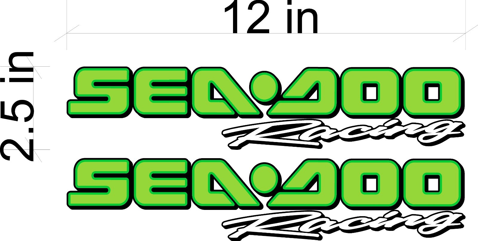 SEA-DOO Racing / PAIR / 12″ LIME GREEN Vinyl Vehicle Watercraft Decal Graphic