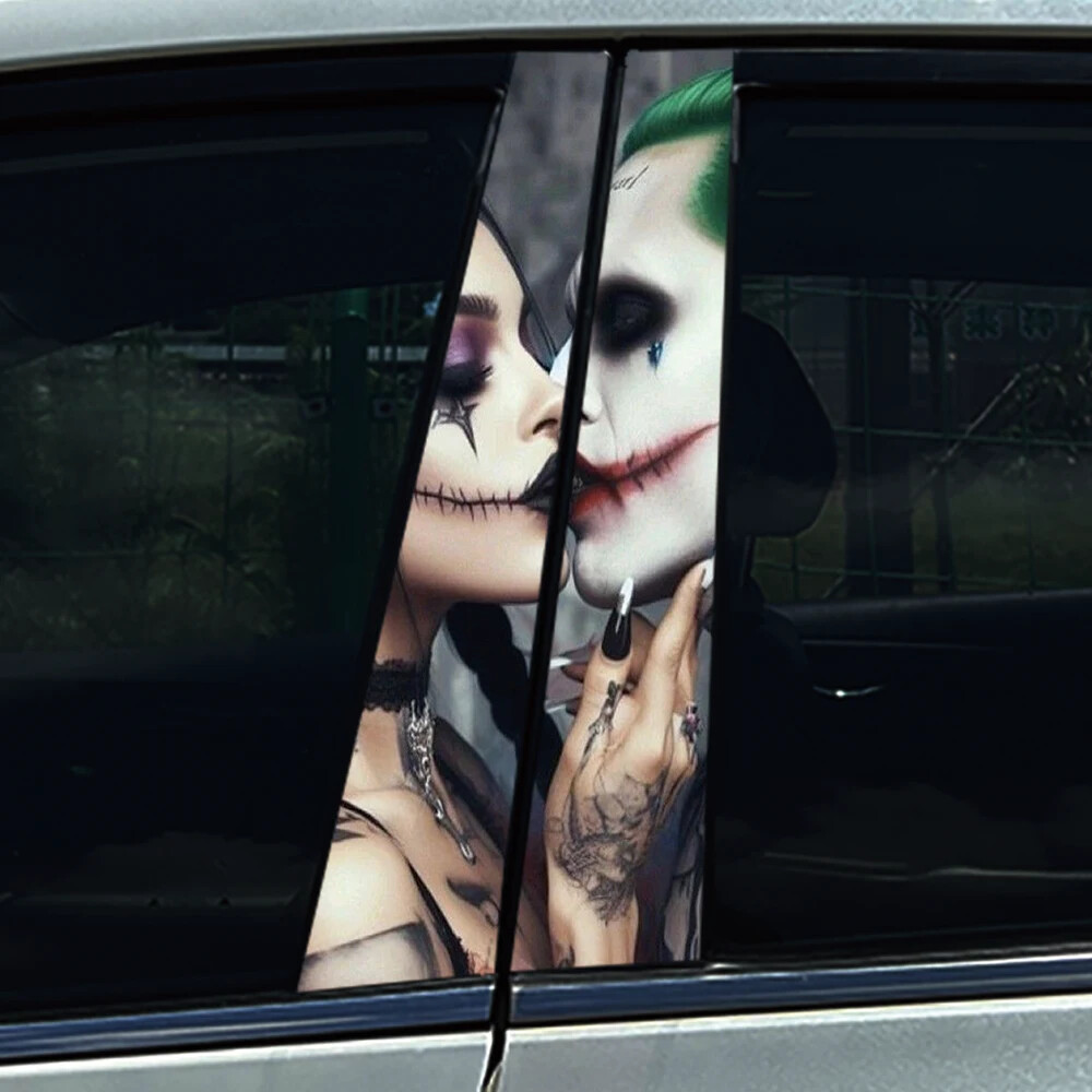 2X Skeleton Couple King Cross Car B Pillar Sticker Center Column Cover Decals