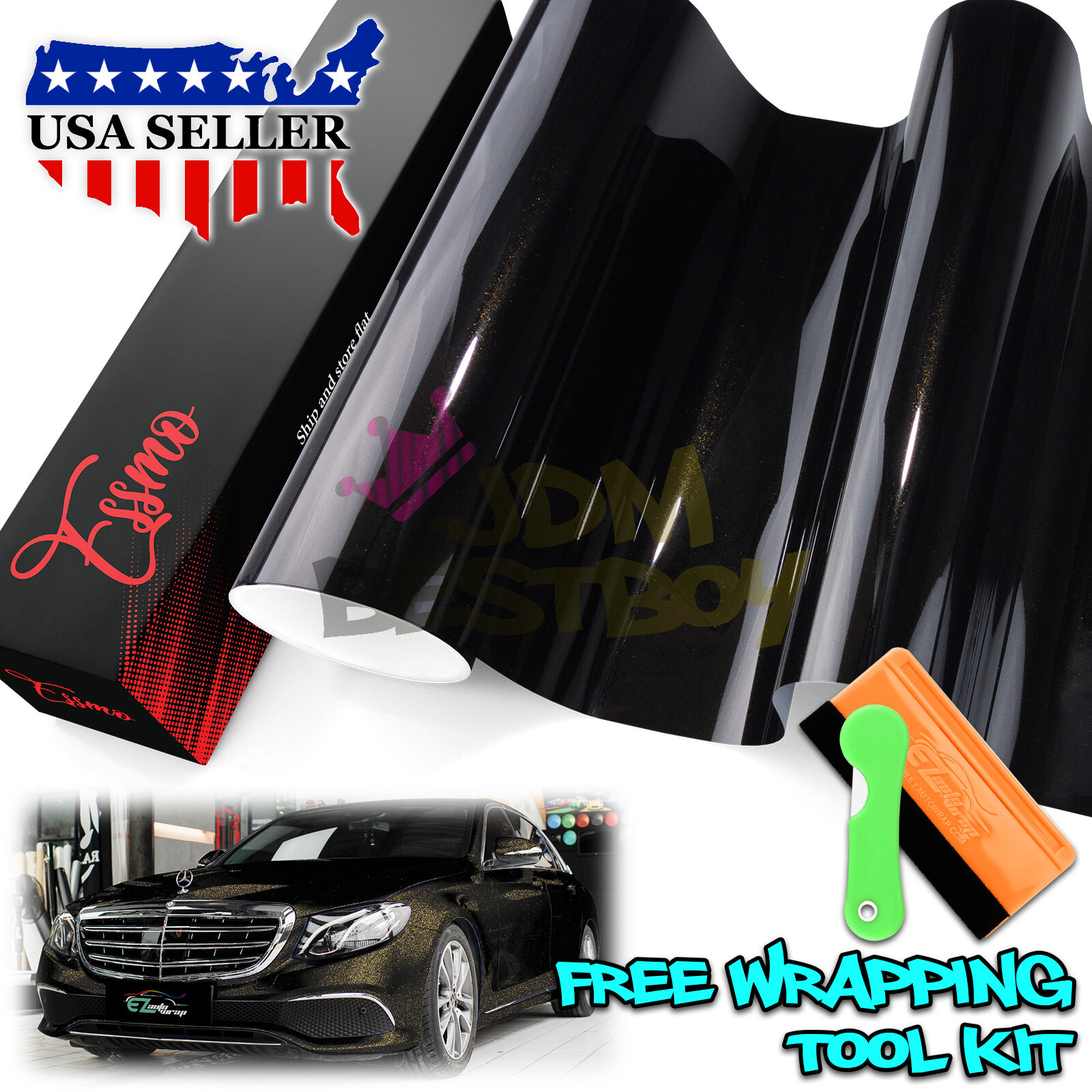 1FTx5FT PPF Paint Protection Film Gloss Black Gold Metallic Scratches Shield