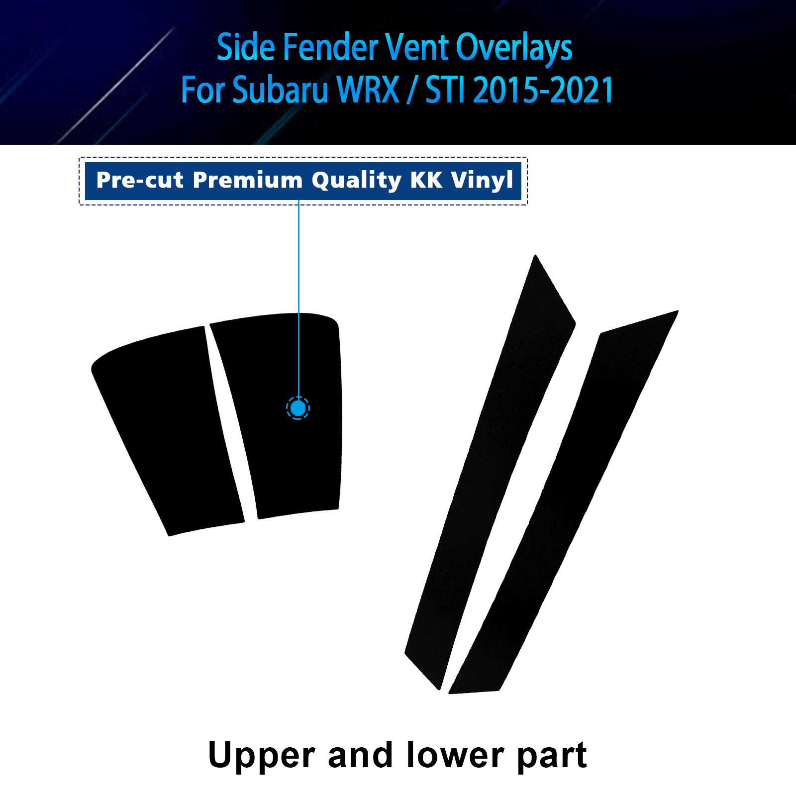 Matte Black Front Side Fender Vent Sticker Full Set For Subaru WRX STI 2015-2021