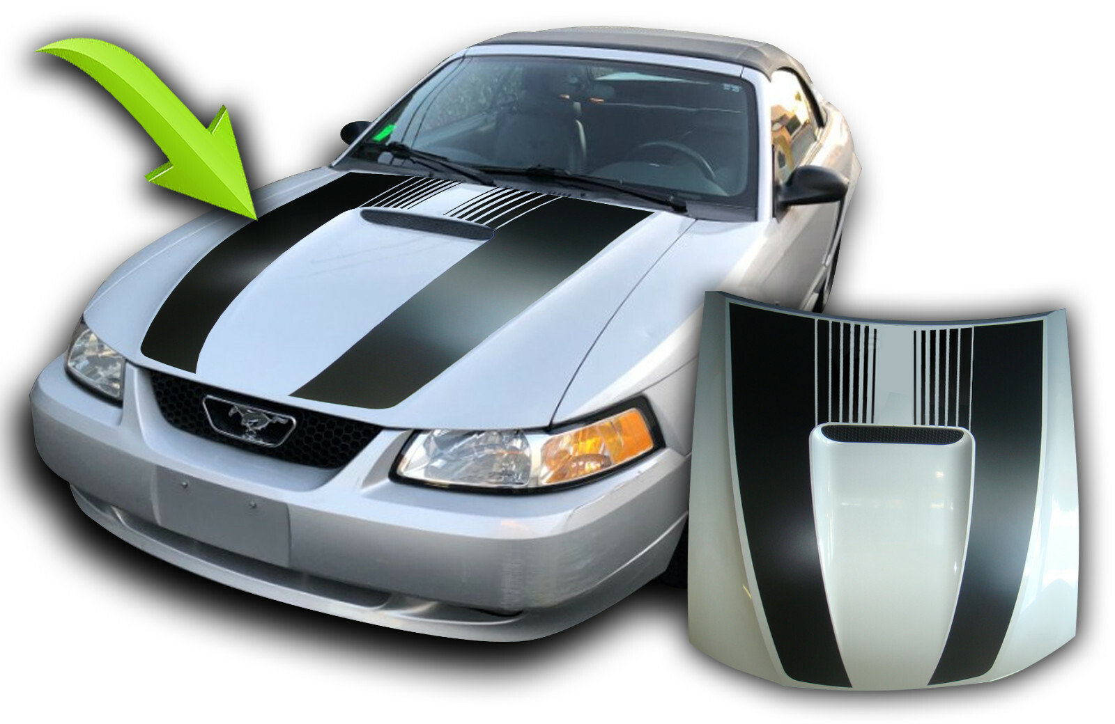Strobe Hood Racing Stripes Decals – Fits 99-04 Mustang Shelby V6 GT