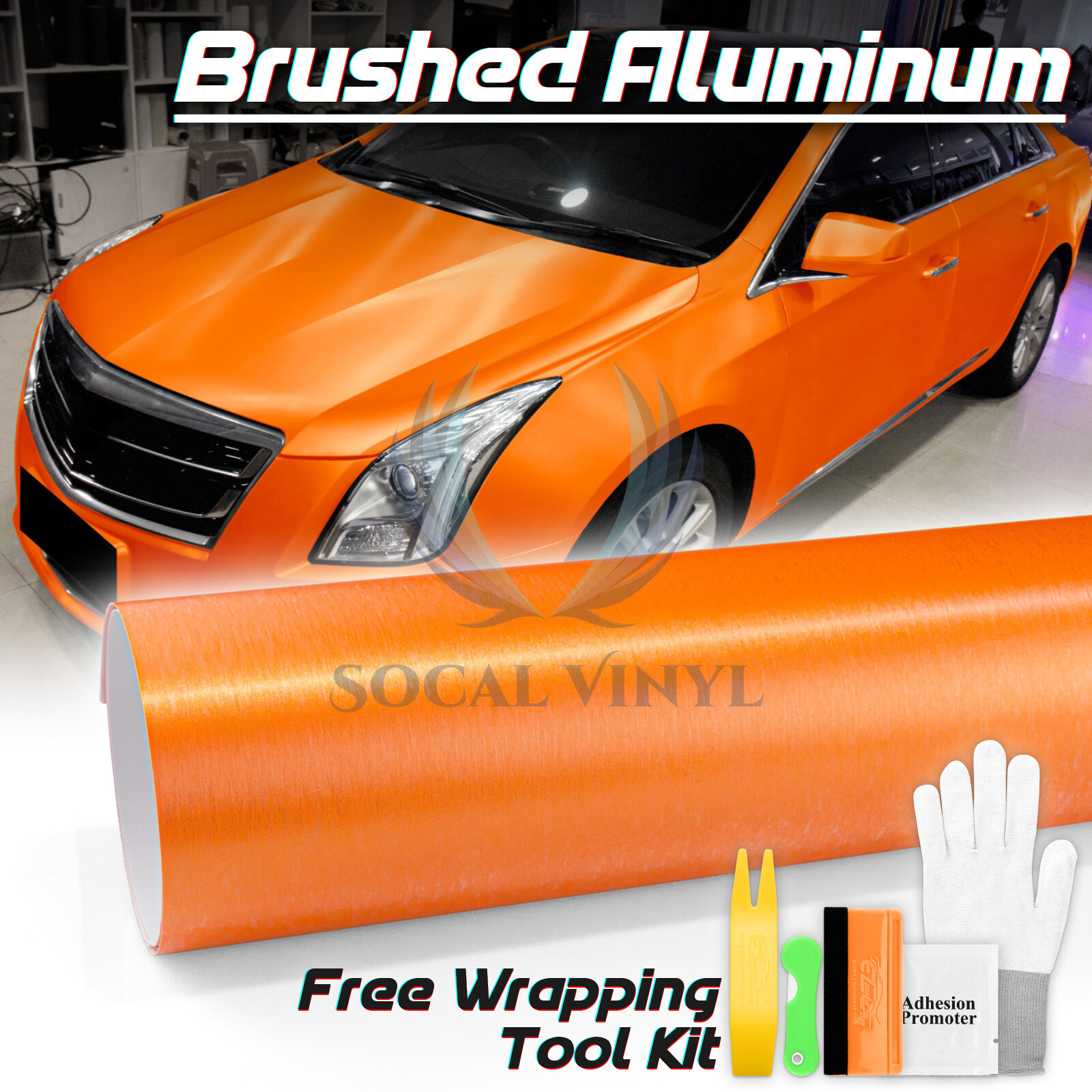 Premium Orange Brushed Aluminum Steel Vinyl Wrap Sticker Film Decal Air Release