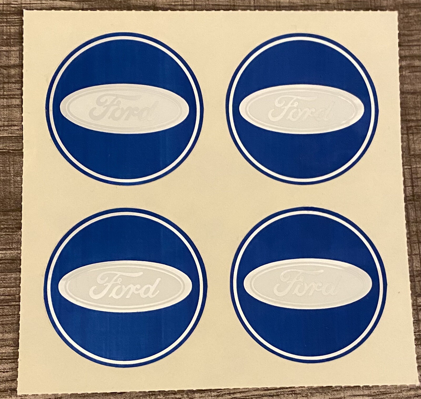 Vintage Set Of 4 Decals Spinner Wheel Center Cap Ford Car 1.75″ Dia Sticker