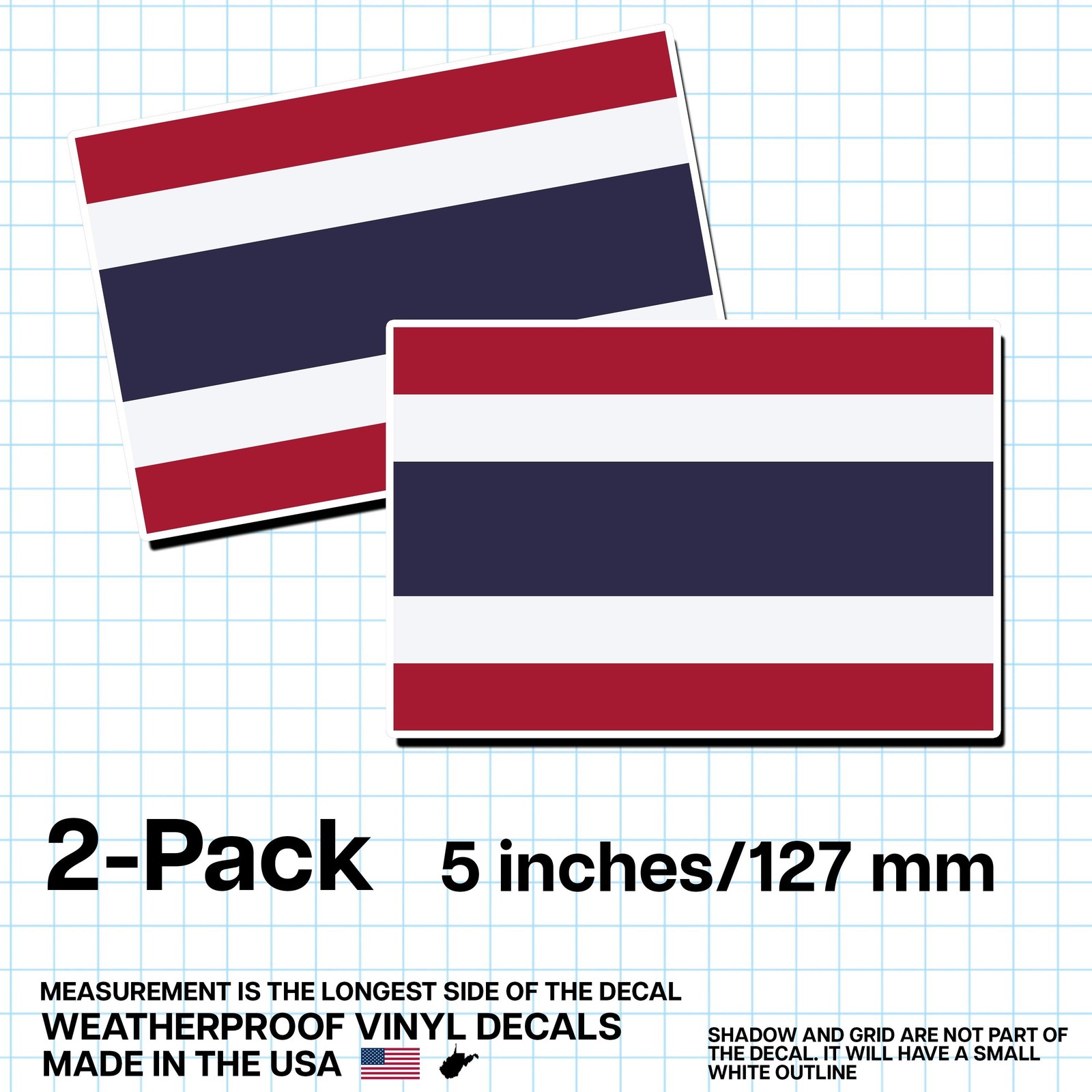Thailand Flag Sticker 5″ 2-Pack – TH Decal – Thai Pride Vinyl