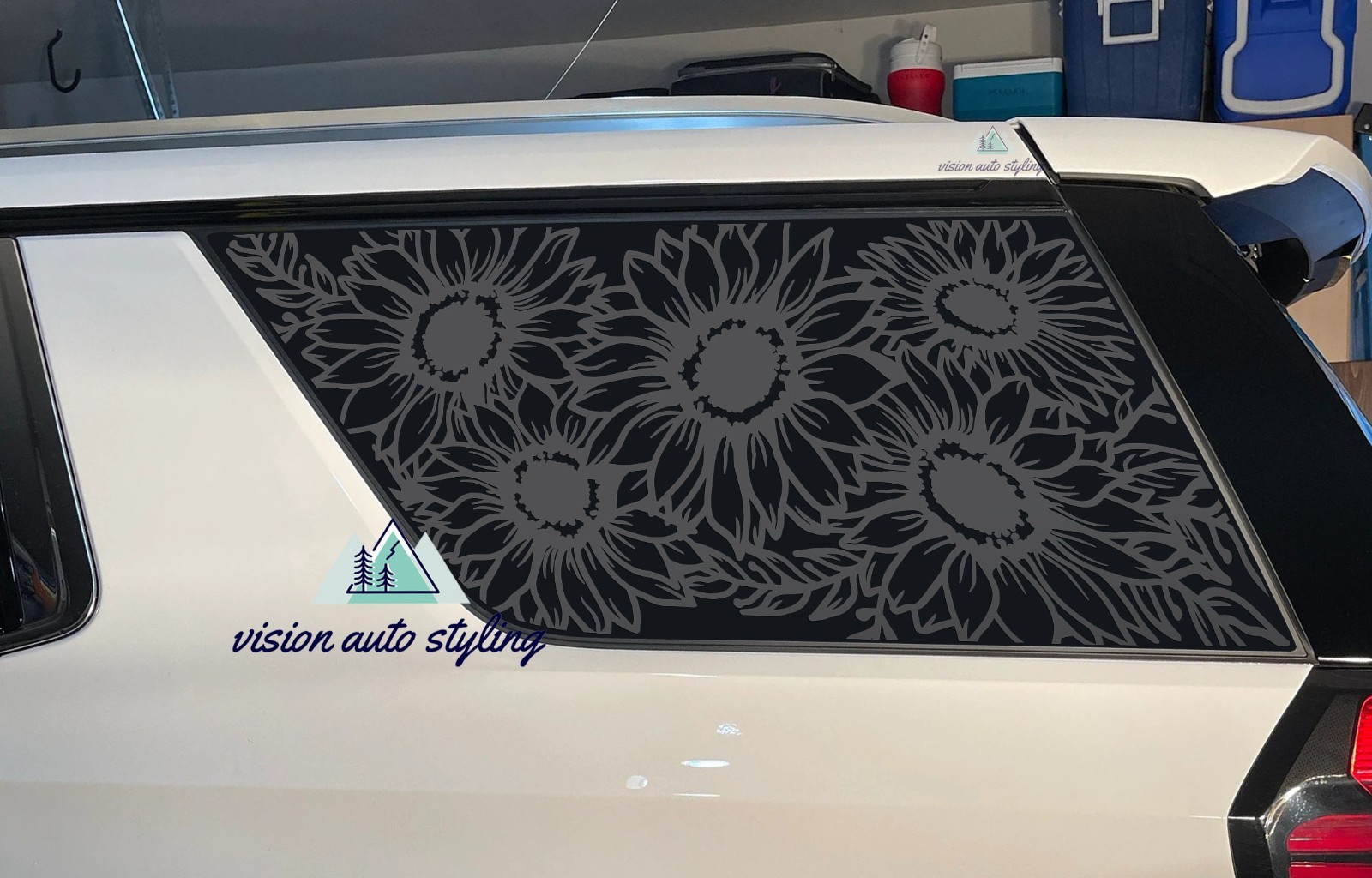 Fits 2021-2025 GMC Yukon Quarter Window Floral Sunflowers Decal Sticker Black
