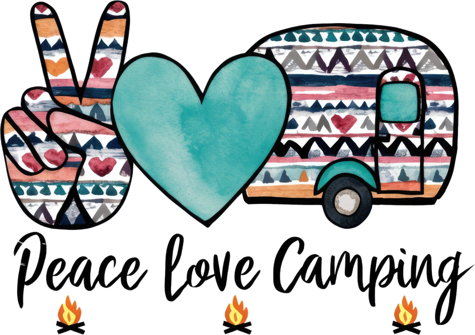 Camping Sticker 4″ Peace Love Camping Pink Camper Beach Palm Trees Summer